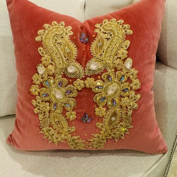 Regal Rose Embroidered Velvet Pillow